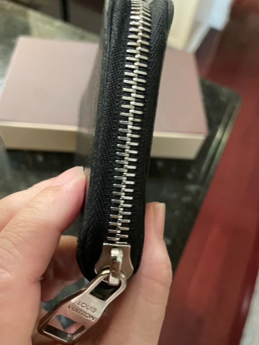 Louis Vuitton Black Textured Zip Wallet with Branded Silver Pull - Picture 2 of 9